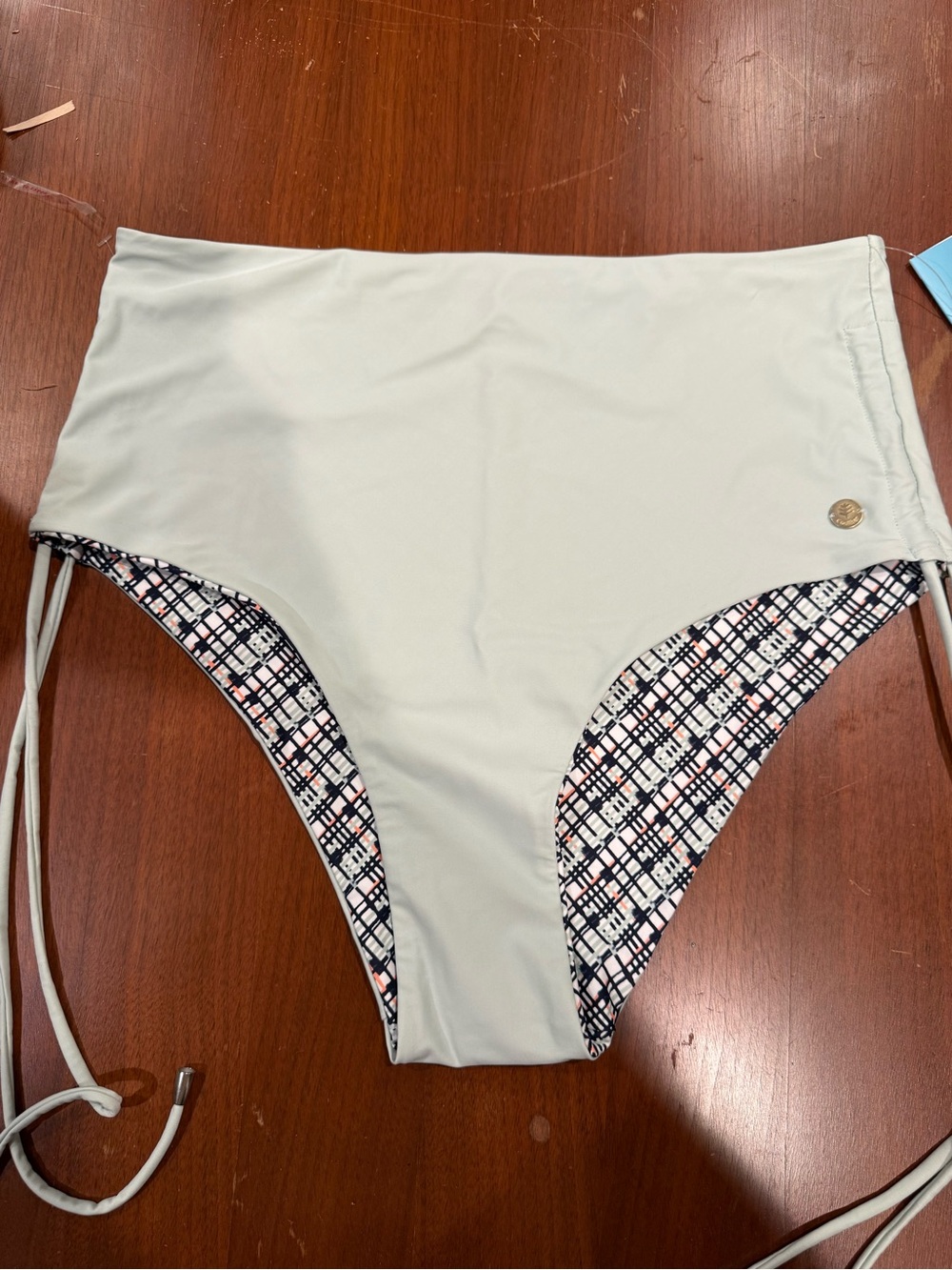 Coolibar Light Sage Bikini Bottom with Gold Logo Accent Reversible